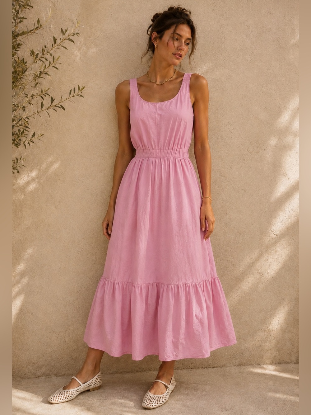 English Factory Pink Tiered Women's Maxi Dress Size L